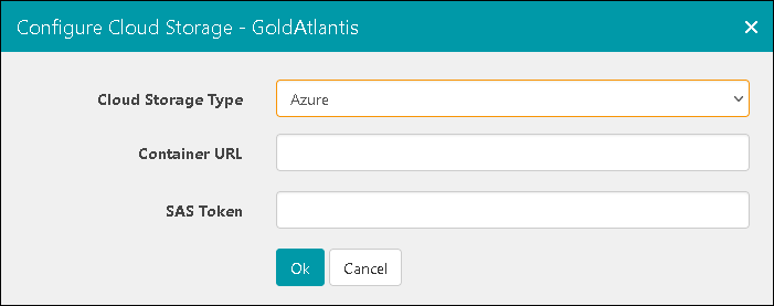 IPS Manager Add tenant config CloudStorage Azure dialog