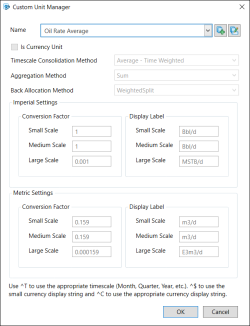 Custom Unit Manager dialog