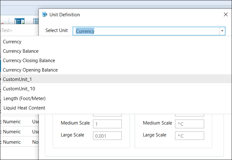 Variables editor - selecting a custom unit