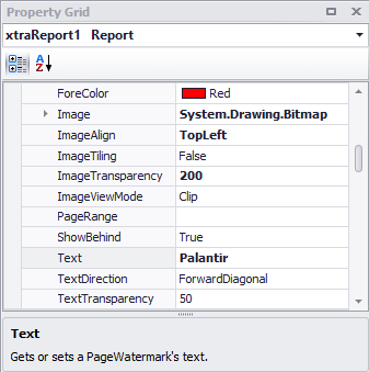 Adding a text watermark from the Property Grid