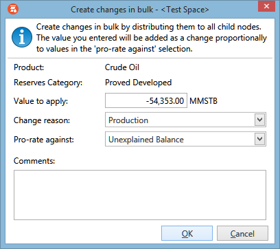 Create changes in bulk dialog