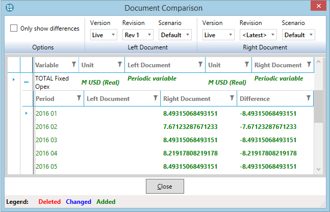 Document Comparison window