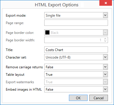 HTML-specific export options