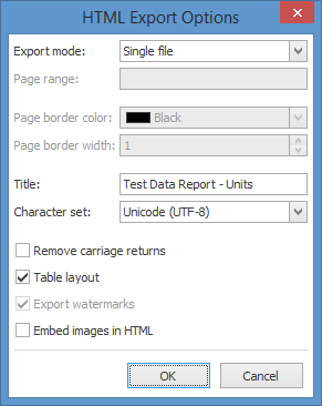 HTML-specific export options