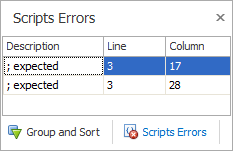 Scripts Errors panel
