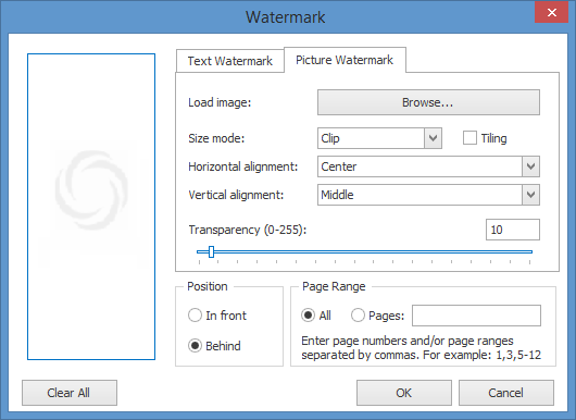 Watermark dialog