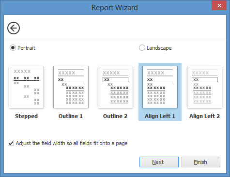 Choose report layout