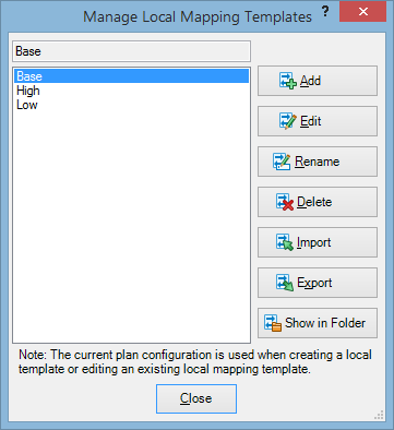 Manage Local Mapping Templates window