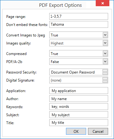 PDF-specific export options