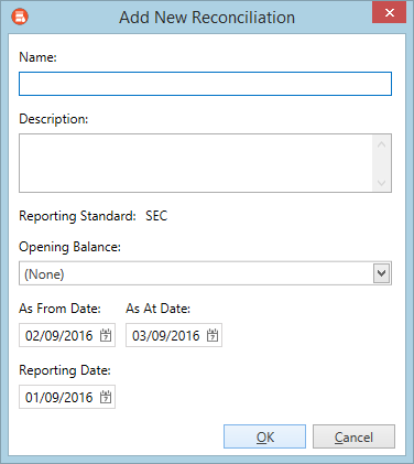 Add New Reconciliation window