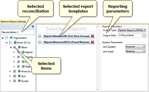 Reserve Report Settings tab