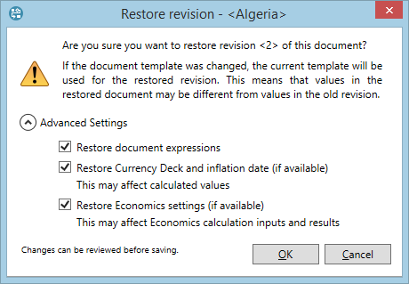 The Restore Revision dialog