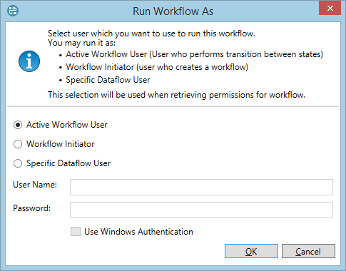 Run Workflow As dialog