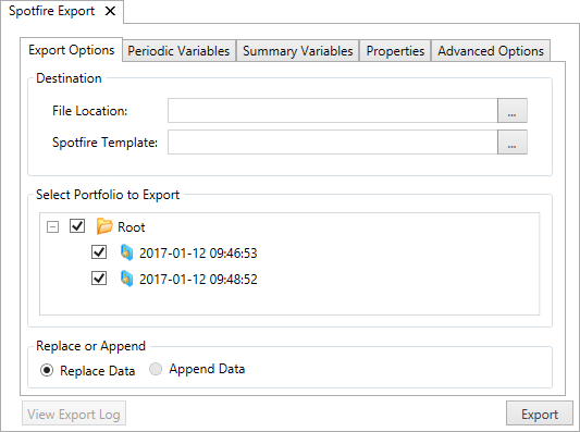 Spotfire Export window