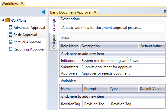 Workflows screen