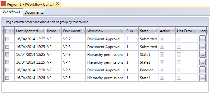 Workflow Utility screen