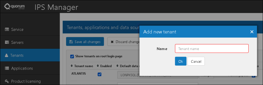 Screenshot IPS Add tenant dialog