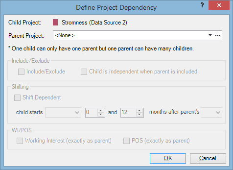 Define Project Dependency window