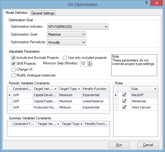 The Model Definition tab