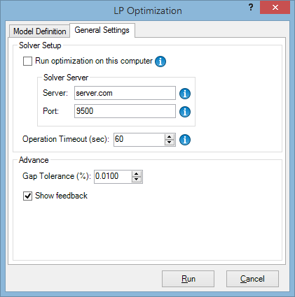 LP Optimization window