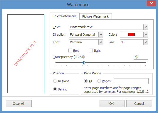 The Watermark dialog