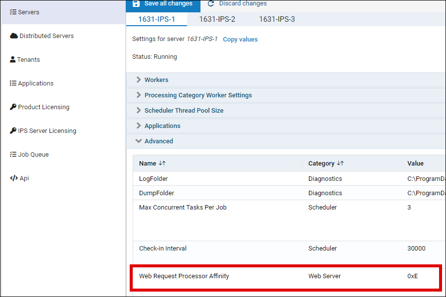 IPS Manager Servers setting WebRequestProcessorAffinity