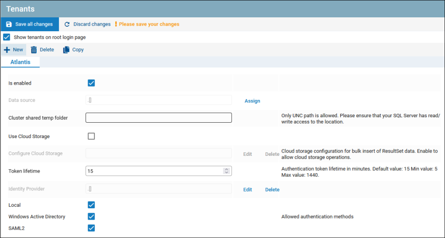 Screenshot IPS new tenant configuration