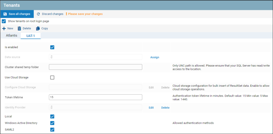 Screenshot IPS new tenant configuration