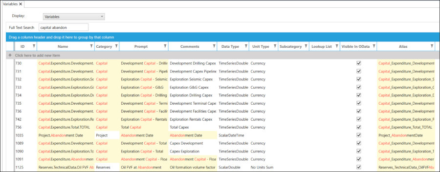 Dataflow Configuration Variables Full Text Search