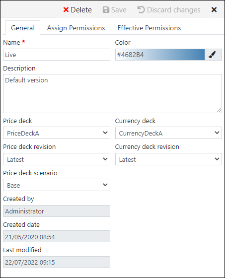 Dataflow Version Manager version edit pane