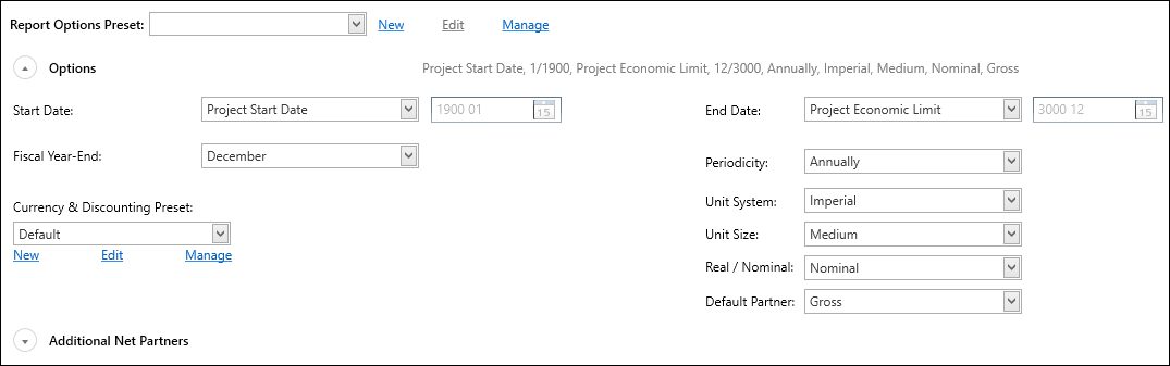Economics-GenerateResultSetReport-Options