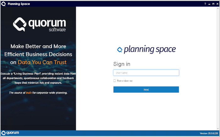 Planning Space Client login screen