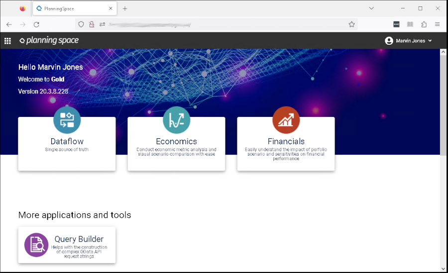 Planning Space Web home screen