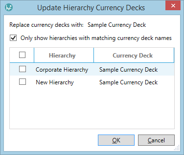 Update Hierarchy Currency Decks window