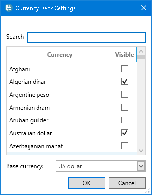list of available currencies
