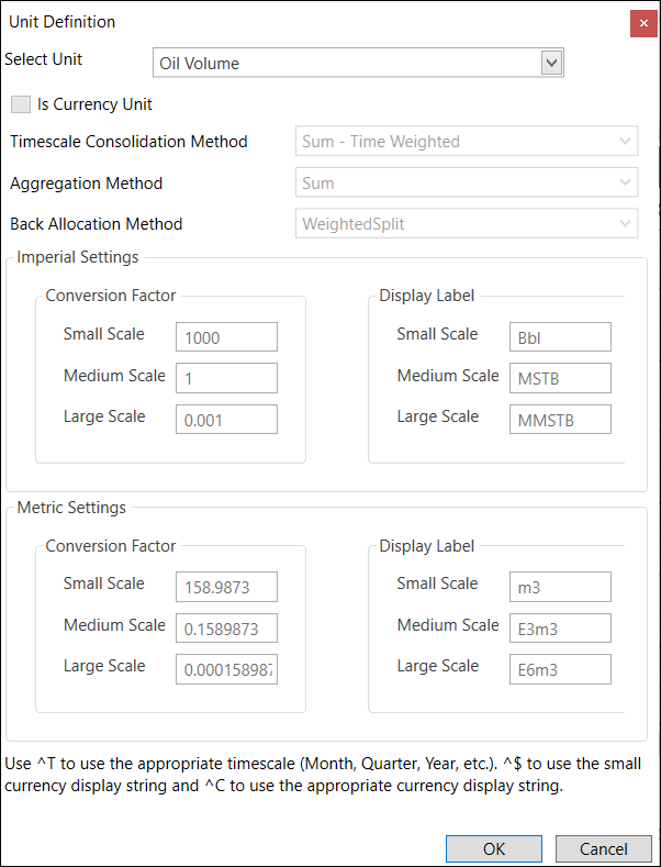 Unit Definition dialog